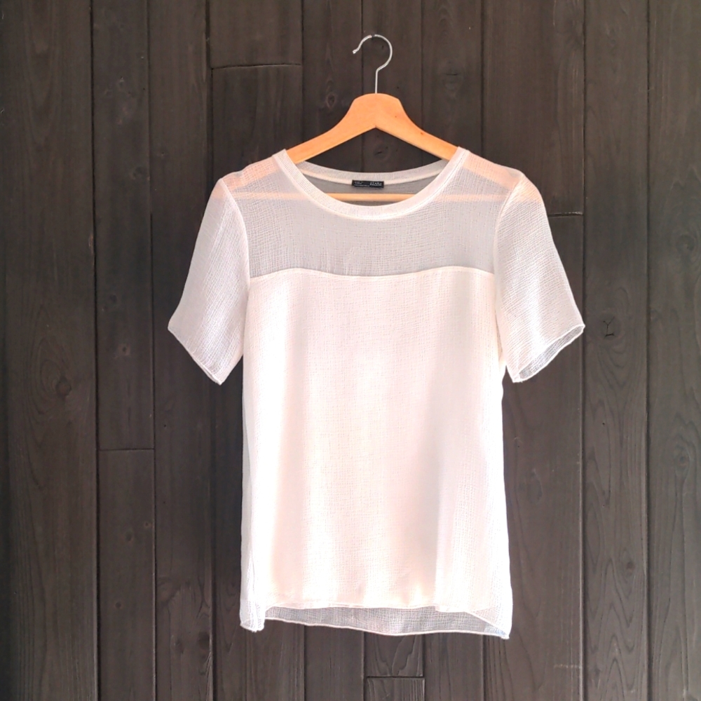 Zara White Sheer T-shirt with Lining